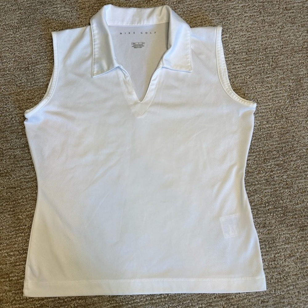 Sleeveless white Nike golf shirt